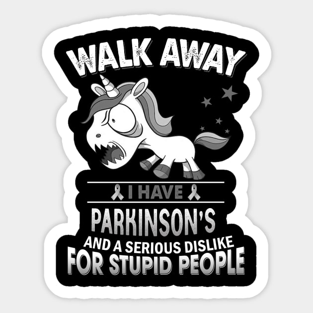 funny Parkinson's grumpy unicorn warrior Sticker by TeesCircle